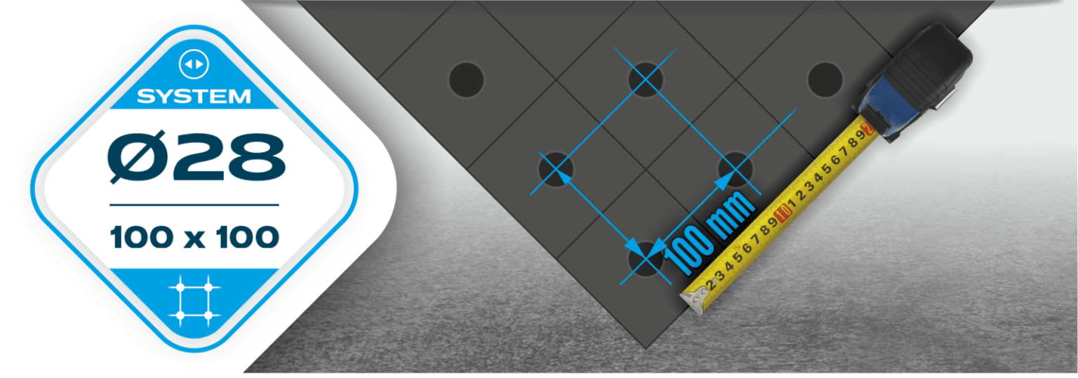Siatka otworów system fi28, 100x100mm