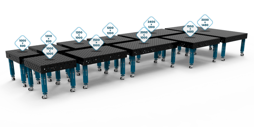 Wszystkie dostępne rozmiary tradycyjnych stołów spawalniczych z serii PRO