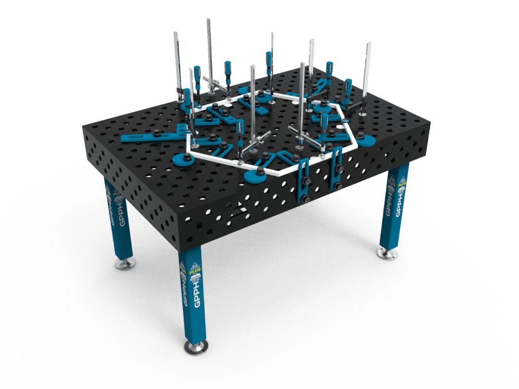 Stół spawalniczy PLUS 150x100cm z elementami konstrukcji