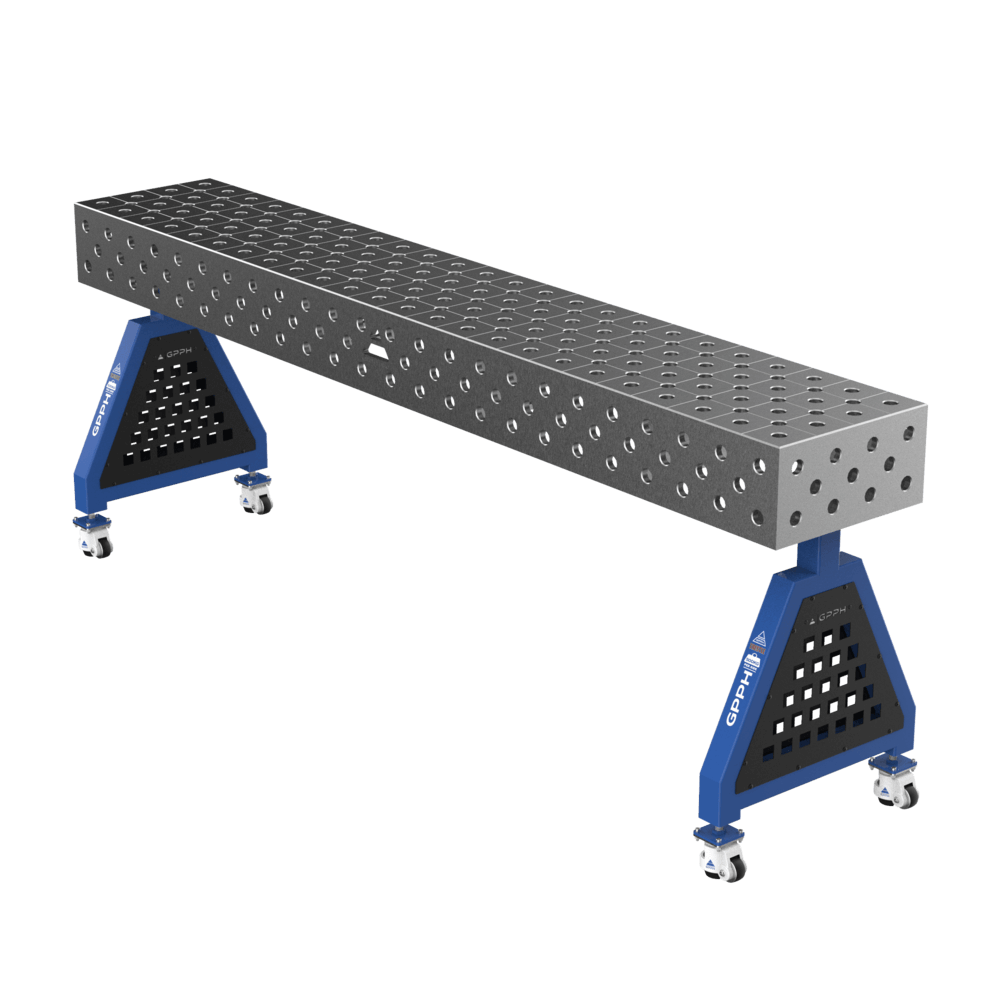 GPPH Soporte de soldadura TRESTLE EXPERT con ruedas 2400 x 400 x 200 mm, diámetro 28 mm, rejilla diagonal