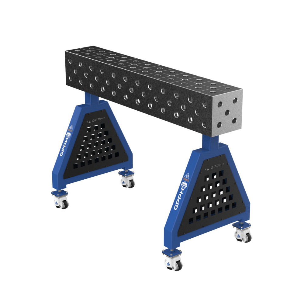 Schweißstütze TRESTLE PLUS auf Rädern 1200x200x200 mm Durchmesser 28 mm diagonales Raster
