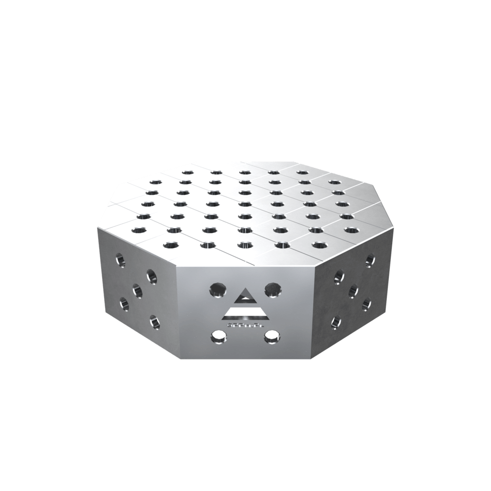 Nyolcszögletű hegesztőasztal OCT INOX PRO asztallappal 600x600 mm fi28 mm diagonális rács