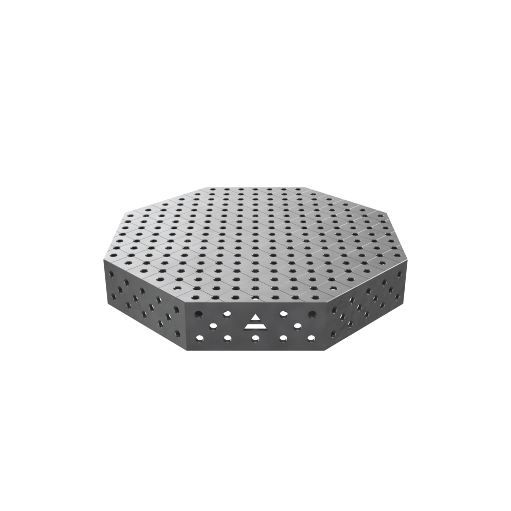 Octagonal welding table OCT with PRO tabletop 1200x1200 mm fi28 mm diagonal grid