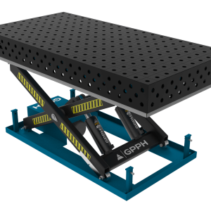EXPERT 2000x1000 mm welding table with hydraulic lifting system, system 28, 100x100 mm grid