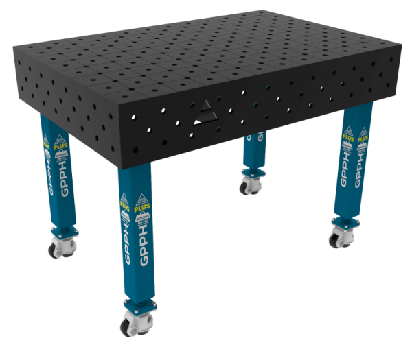 Stół Spawalniczy PLUS Rozmiar - 1200x800mm, Siatka - diagonalna, System - Φ16, Nogi - Na kołach