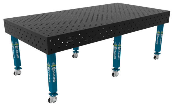 Stół Spawalniczy PLUS Siatka - diagonalna, System - Φ16, Rozmiar - 2400x1200mm, Nogi - Na kołach