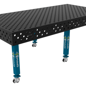 Stół Spawalniczy PLUS Siatka - diagonalna, System - Φ28, Rozmiar - 2400x1200mm, Nogi - Na kołach
