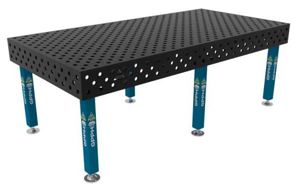 Stół Spawalniczy PLUS Siatka - diagonalna, System - Φ28, Rozmiar - 2400x1200mm, Nogi - Na stopach