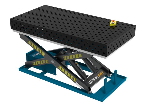 ECO welding table 2000x1000 mm with hydraulic lifting system, system 28, diagonal grid