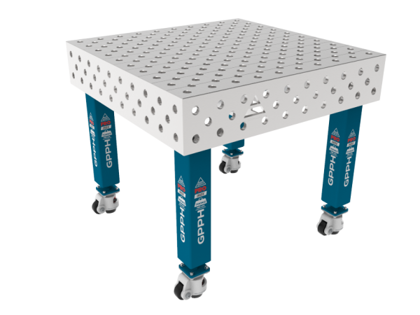 Stół Spawalniczy PRO INOX 1000 x 1000 mm Siatka - diagonalna, System - Φ28, Nogi - Na kołach, Blat - Blat PRO INOX