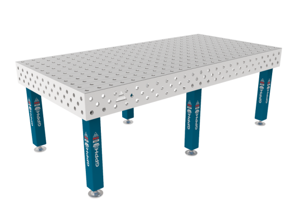 Stół Spawalniczy PRO INOX 2400 x 1200 mm Siatka - 100x100mm, System - Φ28, Nogi - Na stopach, Blat - Blat PRO INOX