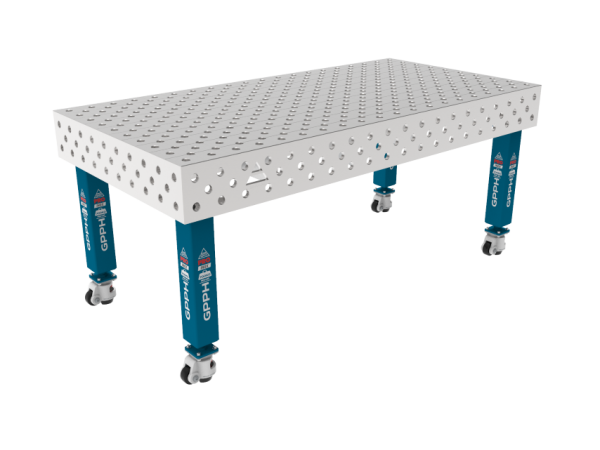 Stół Spawalniczy PRO INOX 2000 x 1000 mm Siatka - diagonalna, System - Φ28, Nogi - Na kołach, Blat - Blat PRO INOX