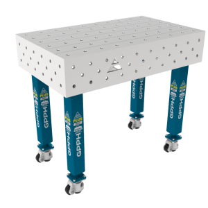 Stół Spawalniczy PLUS INOX 1000 x 600 mm Siatka - 100x100mm, System - Φ16, Nogi - Na kołach, Blat - Blat PLUS INOX