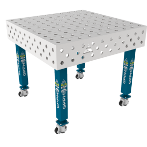 Stół Spawalniczy PLUS INOX 1000 x 1000 mm Siatka - 100x100mm, System - Φ28, Nogi - Na kołach, Blat - Blat PLUS INOX