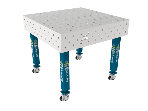 Stół Spawalniczy PLUS INOX 1000 x 1000 mm Siatka - 100x100mm, System - Φ16, Nogi - Na kołach, Blat - Blat PLUS INOX