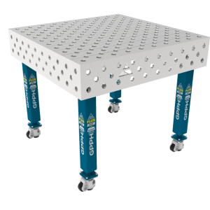 Stół Spawalniczy PLUS INOX 1000 x 1000 mm Siatka - diagonalna, System - Φ28, Nogi - Na kołach, Blat - Blat PLUS INOX