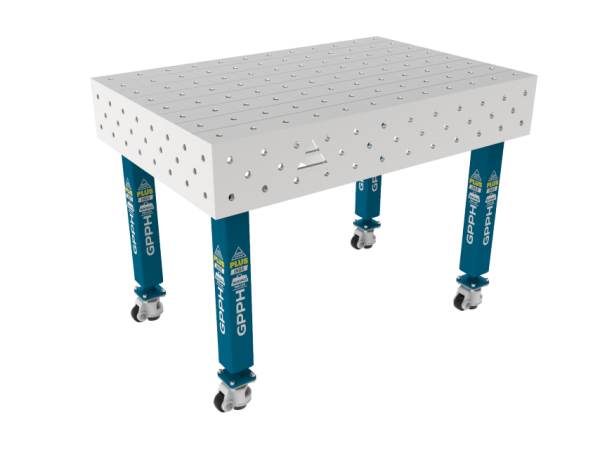 Stół Spawalniczy PLUS INOX 1200 x 800 mm Siatka - 100x100mm, System - Φ16, Nogi - Na kołach, Blat - Blat PLUS INOX