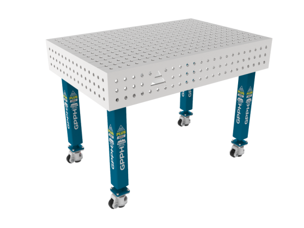 Stół Spawalniczy PLUS INOX 1200 x 800 mm Siatka - 50x50mm, System - Φ16, Nogi - Na kołach, Blat - Blat PLUS INOX