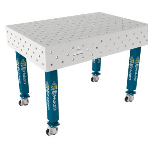 Stół Spawalniczy PLUS INOX 1200 x 800 mm Siatka - diagonalna, System - Φ16, Nogi - Na kołach, Blat - Blat PLUS INOX