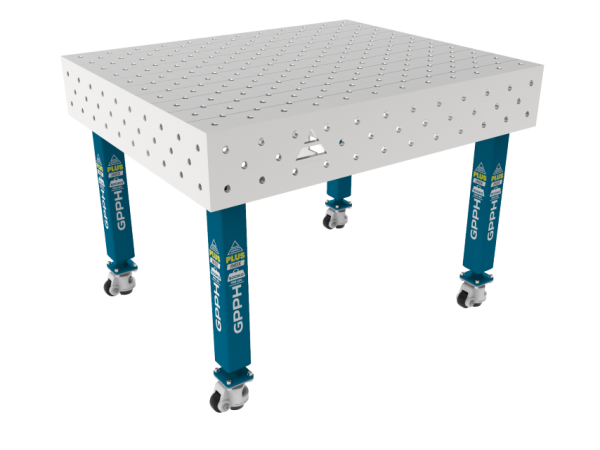 Stół Spawalniczy PLUS INOX 1200 x 1000 mm Siatka - diagonalna, System - Φ16, Nogi - Na kołach, Blat - Blat plus INOX