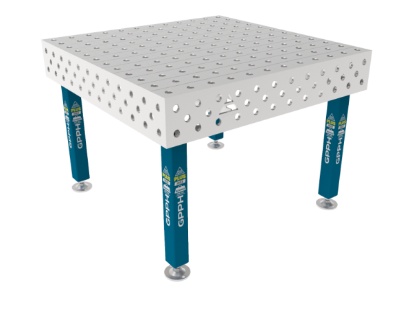 Stół Spawalniczy PLUS INOX 1200 x 1200 mm Siatka - 100x100mm, System - Φ28, Nogi - Na stopach, Blat - Blat PLUS INOX