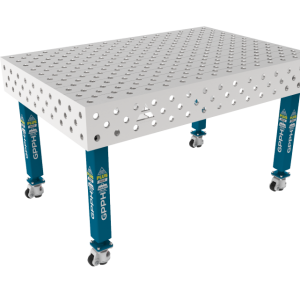 Stół Spawalniczy PLUS INOX 1500 x 1000 mm Siatka - diagonalna, System - Φ28, Nogi - Na kołach, Blat - Blat PLUS INOX