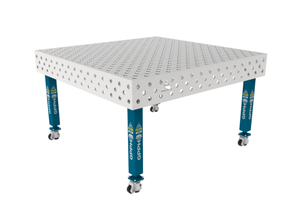 Stół Spawalniczy PLUS INOX 1500 x 1480 mm Siatka - diagonalna, System - Φ28, Nogi - Na kołach, Blat - Blat PLUS INOX