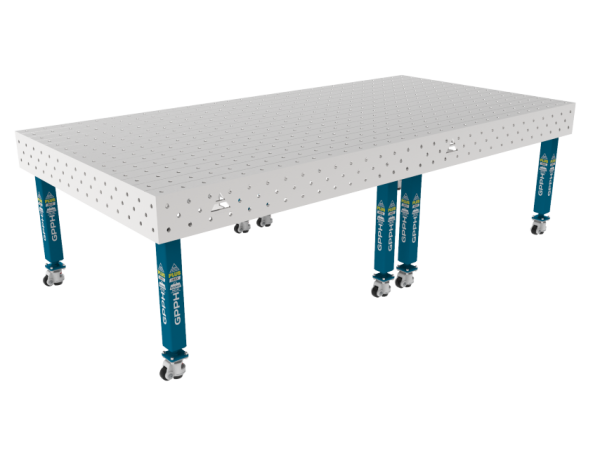 Stół Spawalniczy PLUS INOX 3000 x 1480 mm Siatka - 100x100mm, System - Φ16, Nogi - Na kołach, Blat - Blat PLUS INOX