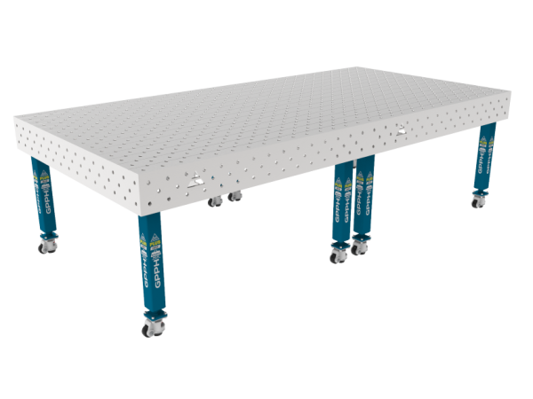 Stół Spawalniczy PLUS INOX 3000 x 1480 mm Siatka - diagonalna, System - Φ16, Nogi - Na kołach, Blat - Blat PLUS INOX