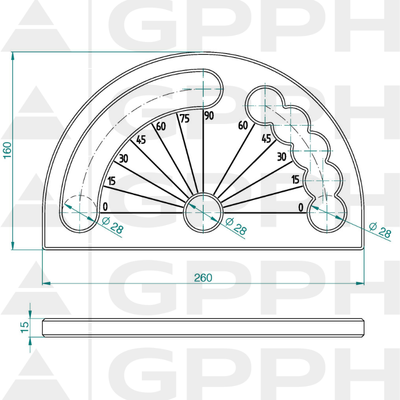 Kątomierz, System - Φ28, Seria - PRO rysunek techniczny