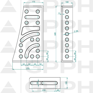 Kątownik 275x500x175x100mm, System - Φ28, Seria - PLUS rysunek techniczny