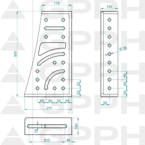 Kątownik 275x500x175x100mm, System - Φ16, Seria - PRO rysunek techniczny