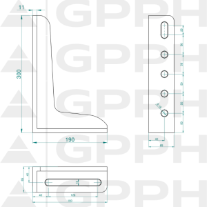 Kątownik 300x190mm, System - Φ16, Seria - PLUS rysunek techniczny