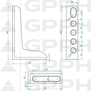 Kątownik 300x190mm, System - Φ28, Seria - PLUS rysunek techniczny