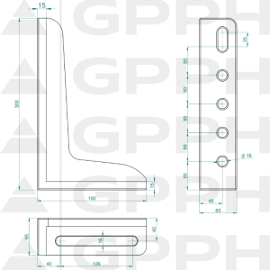Kątownik 300x190mm, System - Φ16, Seria - PRO rysunek techniczny