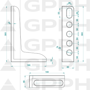 Kątownik 300x190mm, System - Φ28, Seria - PRO rysunek techniczny