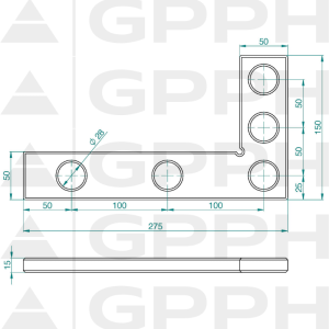 Winkiel płaski 275x150mm, System - Φ28, Seria - PRO rysunek techniczny