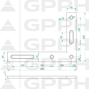 Winkiel płaski 350x250mm, System - Φ16, Seria - PLUS rysunek techniczny