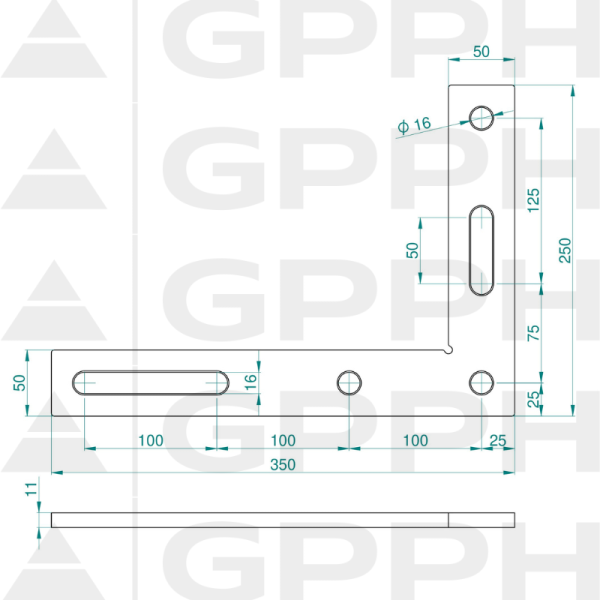 Winkiel płaski 350x250mm, System - Φ16, Seria - PLUS rysunek techniczny