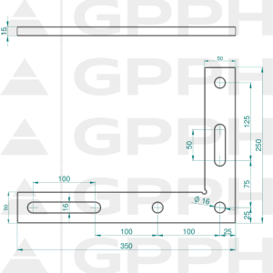 Winkiel płaski 350x250mm, System - Φ16, Seria - PRO rysunek techniczny
