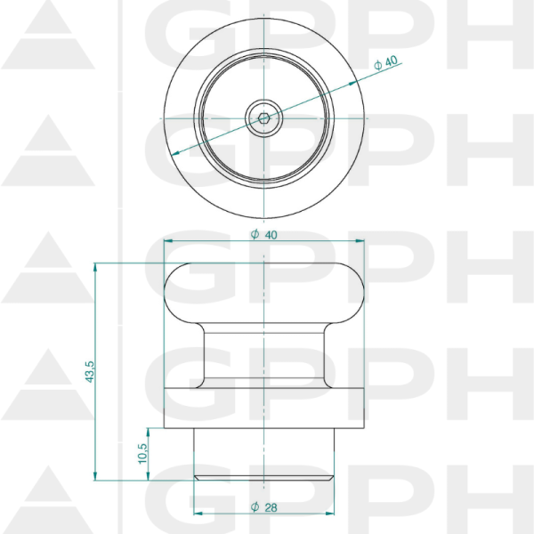 Magnetyczny trzpień mocujący PLUS - fi28 mm - rysunek techniczny