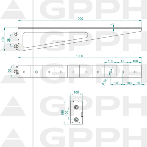 Przedłużenie 1000x100mm, Siatka - 100x100mm, System - Φ16, Seria - ECO| Rysunek techniczny