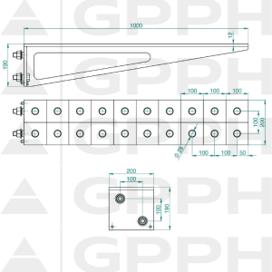 Przedłużenie 1000x200mm, Siatka - 100x100mm, System - Φ28, Seria - PLUS | Rysunek techniczny