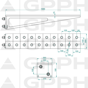 Przedłużenie 1000x200mm, Siatka - 100x100mm, System - Φ28, Seria - PRO | Rysunek techniczny