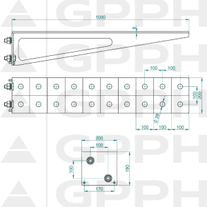 Przedłużenie 1000x200mm, Siatka - 100x100mm, System - Φ28, Seria - ECO | Rysunek techniczny