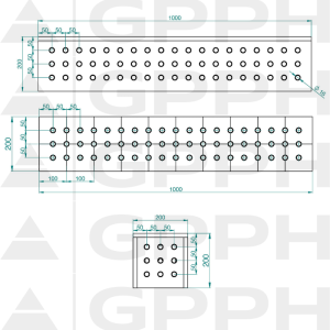 Block 1000x200x200mm, Mesh - 50x50mm, System - Φ16, For table - PRO technical drawing
