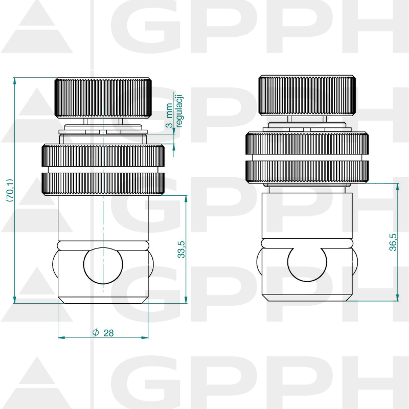 Tija de fixare reglabilă ECOPLUS sistem 28 Desen tehnic