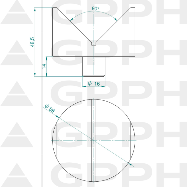 Pryzma fi58mm 90 system fi16 mm - rysunek techniczny