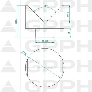 Pryzma fi58mm 90 system fi28 mm - rysunek techniczny