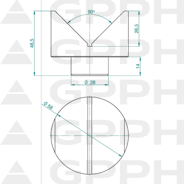 Pryzma fi58mm 90 system fi28 mm - rysunek techniczny